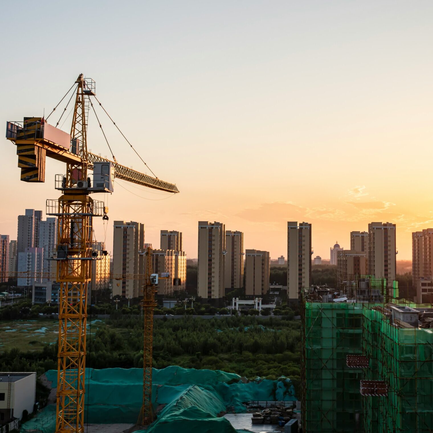 A China skyline with construction taking place.