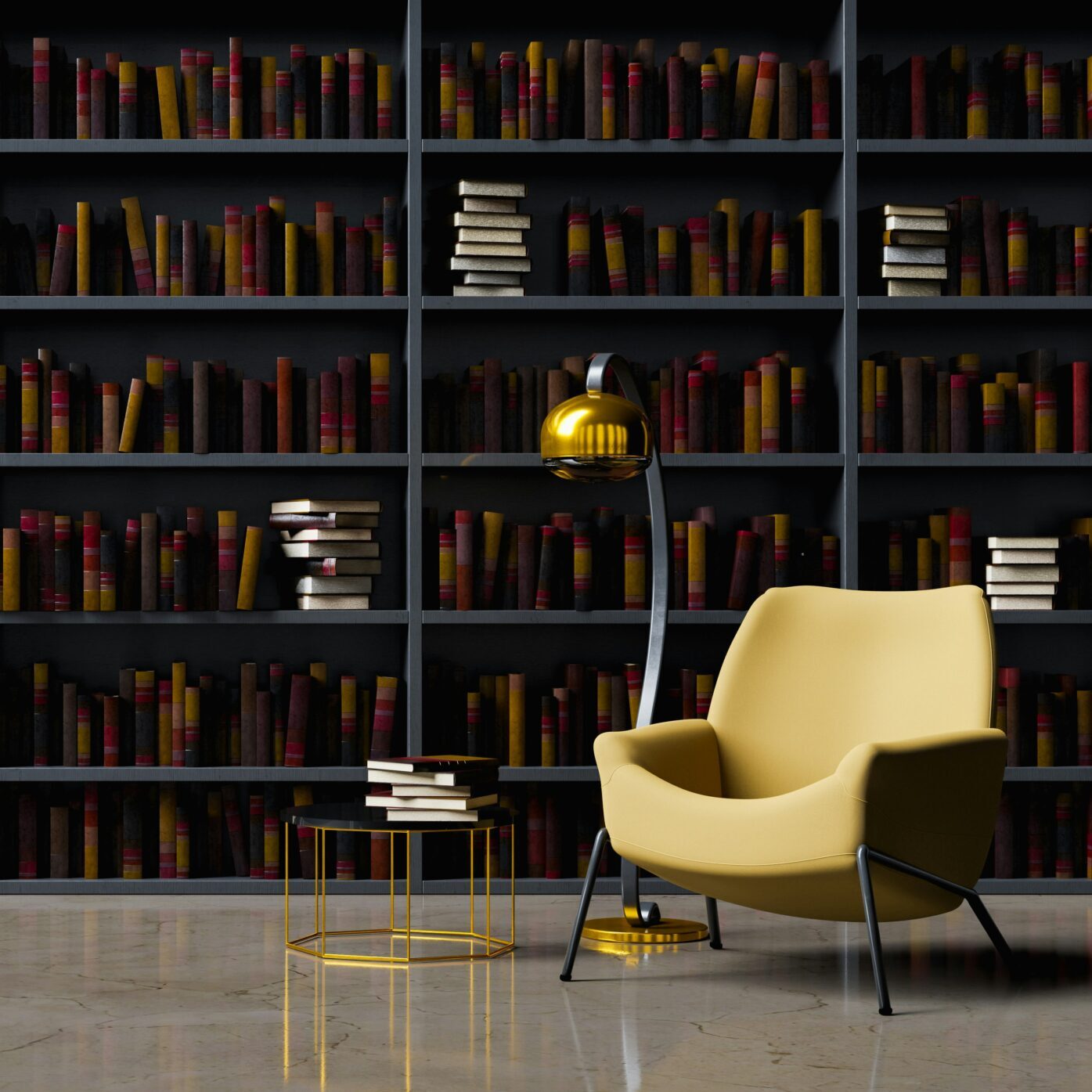 A library with a chair welcoming others to come, sit, and read.
