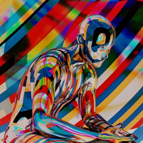 A colorful image of an AI appearing thinking man.